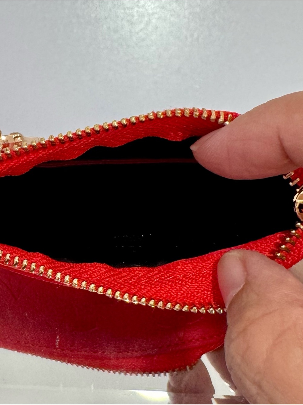 New Red Embossed Monogram Key Pouch with Gold Hardware - Picture 3 of 4